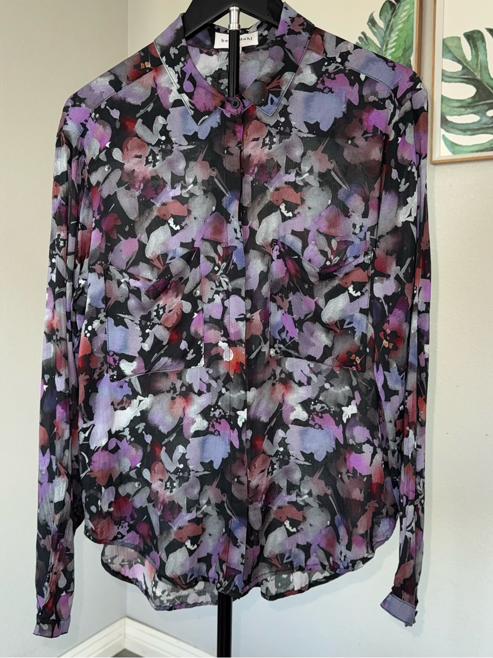 Bella Dahl Silverlake Floral Sheer Button Down Blouse Women’s M Long Sleeve